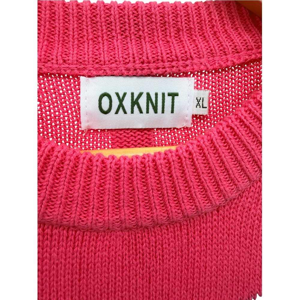 OXKNIT Women Hot Pink French Bulldog Sweater XL Cotton Retro Quirky Dog Pullover - Picture 3 of 5